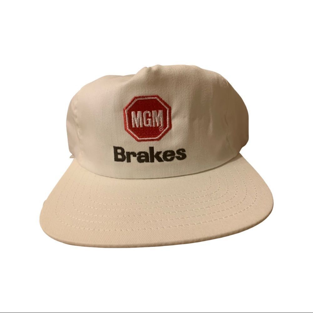 White vintage MGM Brakes Trucker SnapBack Hat. RACING GEAR! - Picture 2 of 6